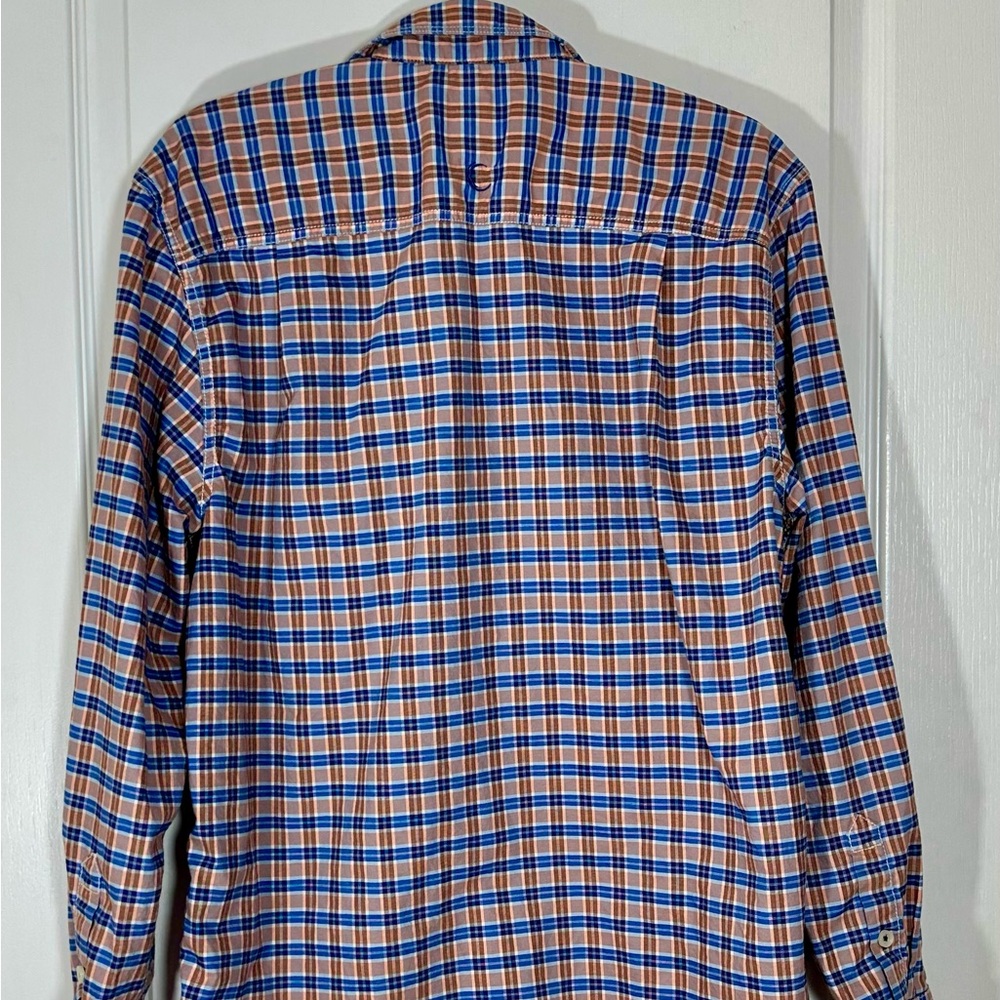 💙EUC🧡TOMMY BAHAMA Men's Blue and Orange Plaid Shirt - Picture 2 of 7